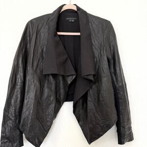 THEORY Robena Airy Lamb Leather Waterfall Draped Jacket Black Moto Sz S